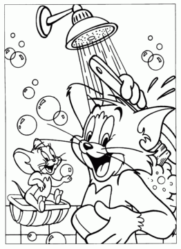 Dibujo de Tom y Jerry Se Dan una Ducha para Colorear