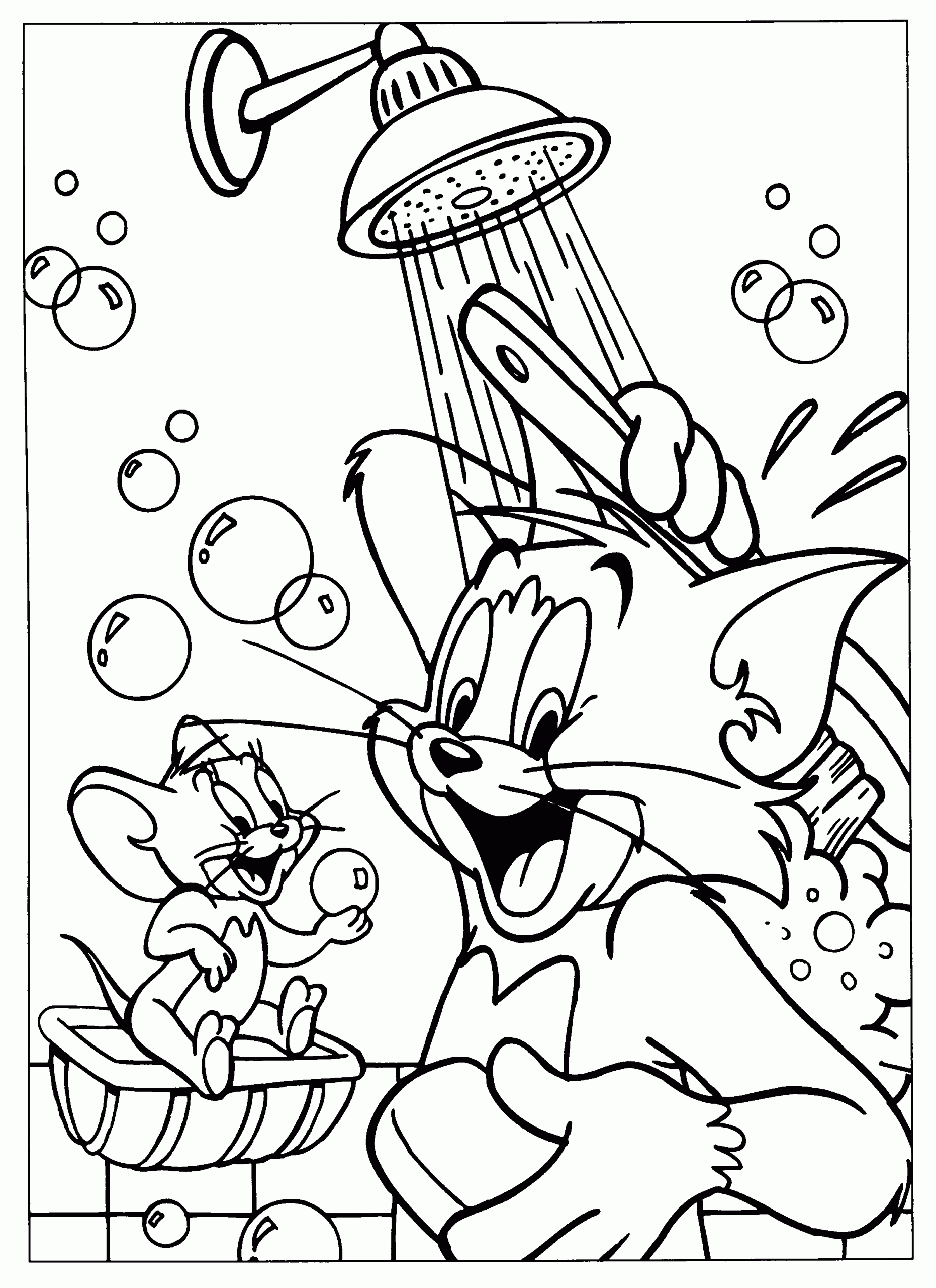 Dibujo de Tom y Jerry Se Dan una Ducha para Colorear