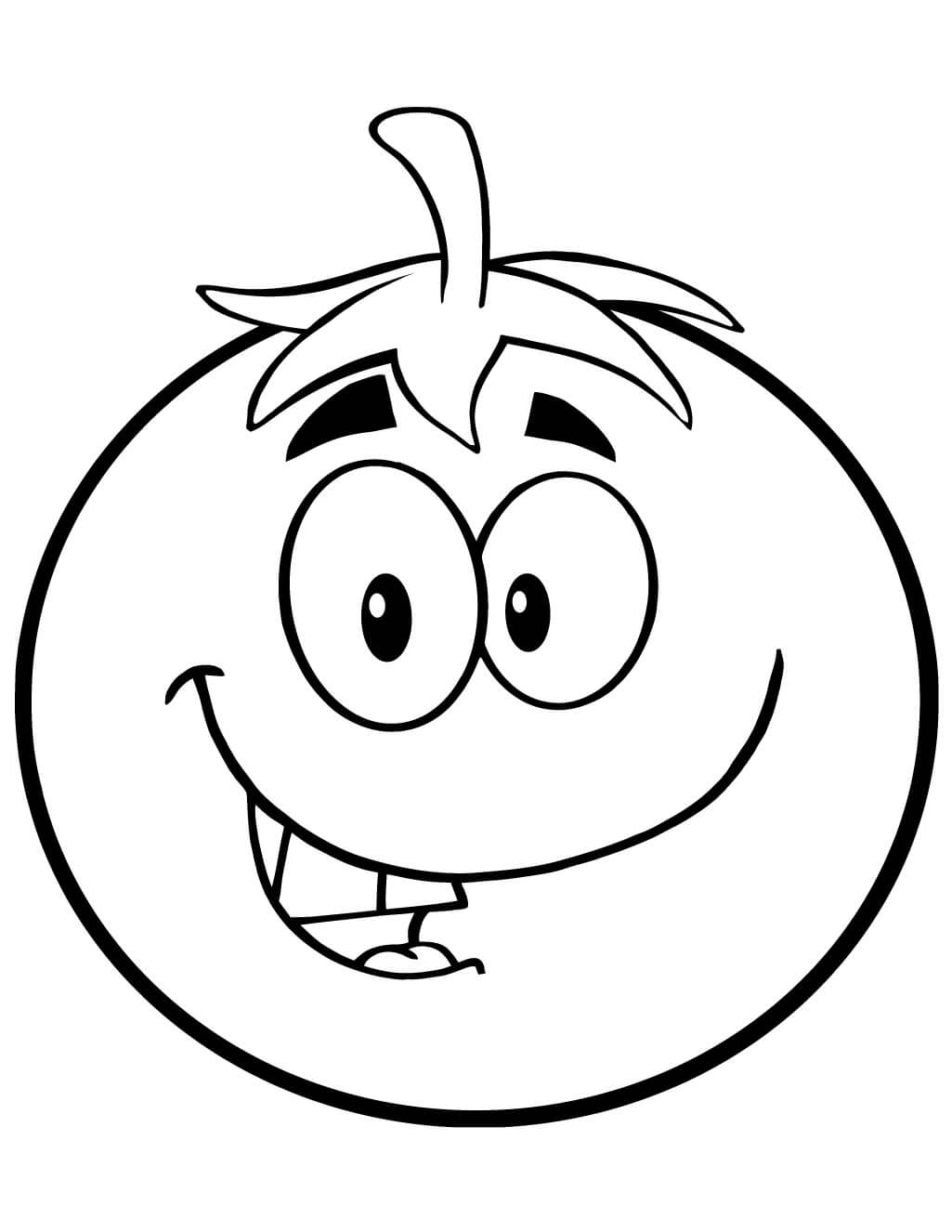 Dibujo de Cabeza de Tomate Sonriente para Colorear