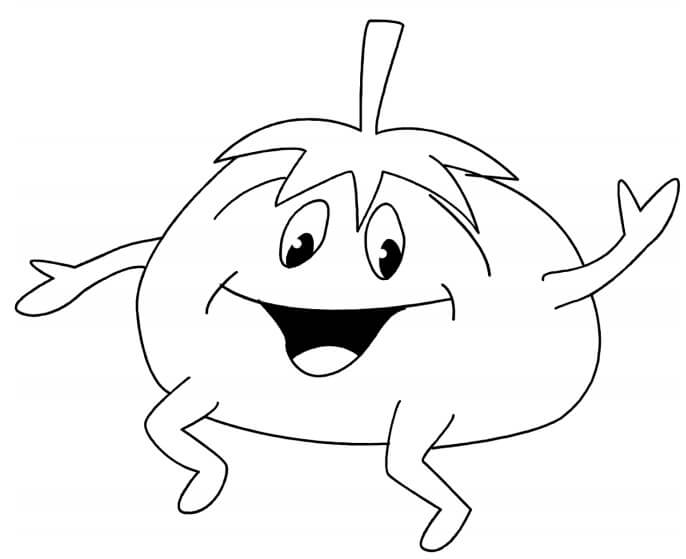 Dibujo de Tomate de Divertidos Dibujos Animados para Colorear