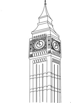 Dibujo de Torre del Reloj Big Ben 1 para Colorear
