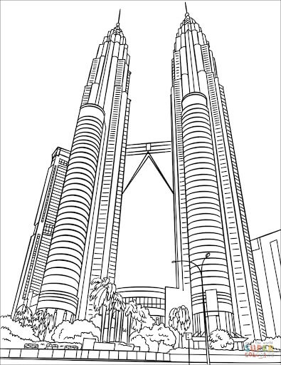 Dibujo de Torres Gemelas Petronas 1 para Colorear