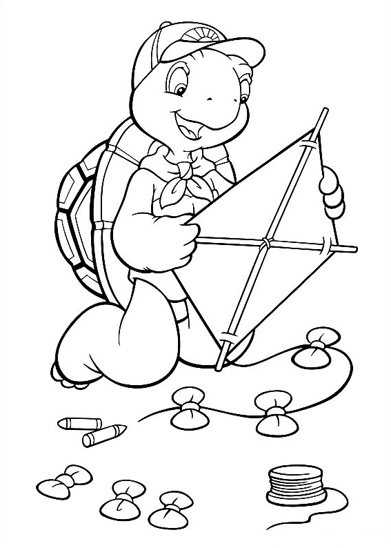Dibujo de Franklin Haciendo Cometa para Colorear