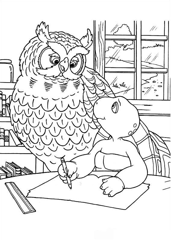 Dibujo de Señor búho y Franklin para Colorear