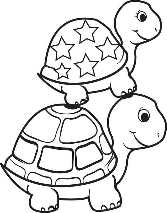 Dibujo de Dos Hermanos Tortuga para Colorear