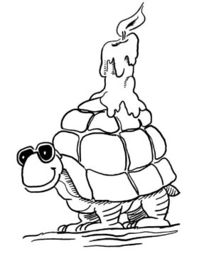 Dibujo de Tortuga Sonriendo con Vela para Colorear