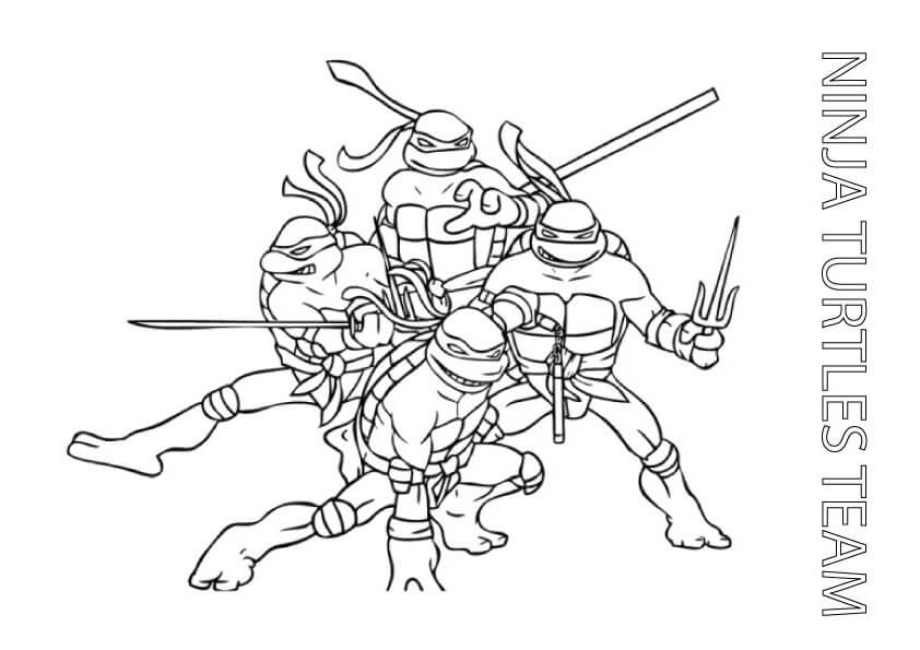 Dibujo de Equipo de Tortugas Ninja para Colorear