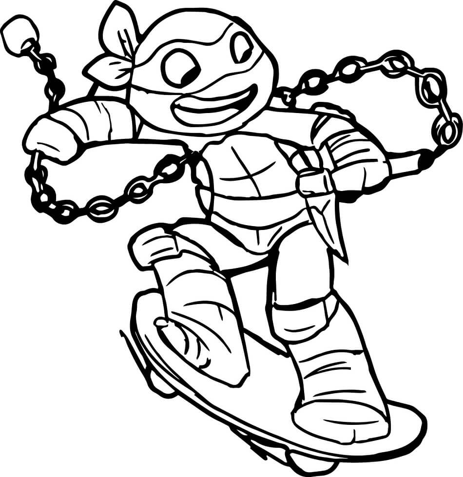 Dibujo de Patineta Tortuga Ninja 2 para Colorear