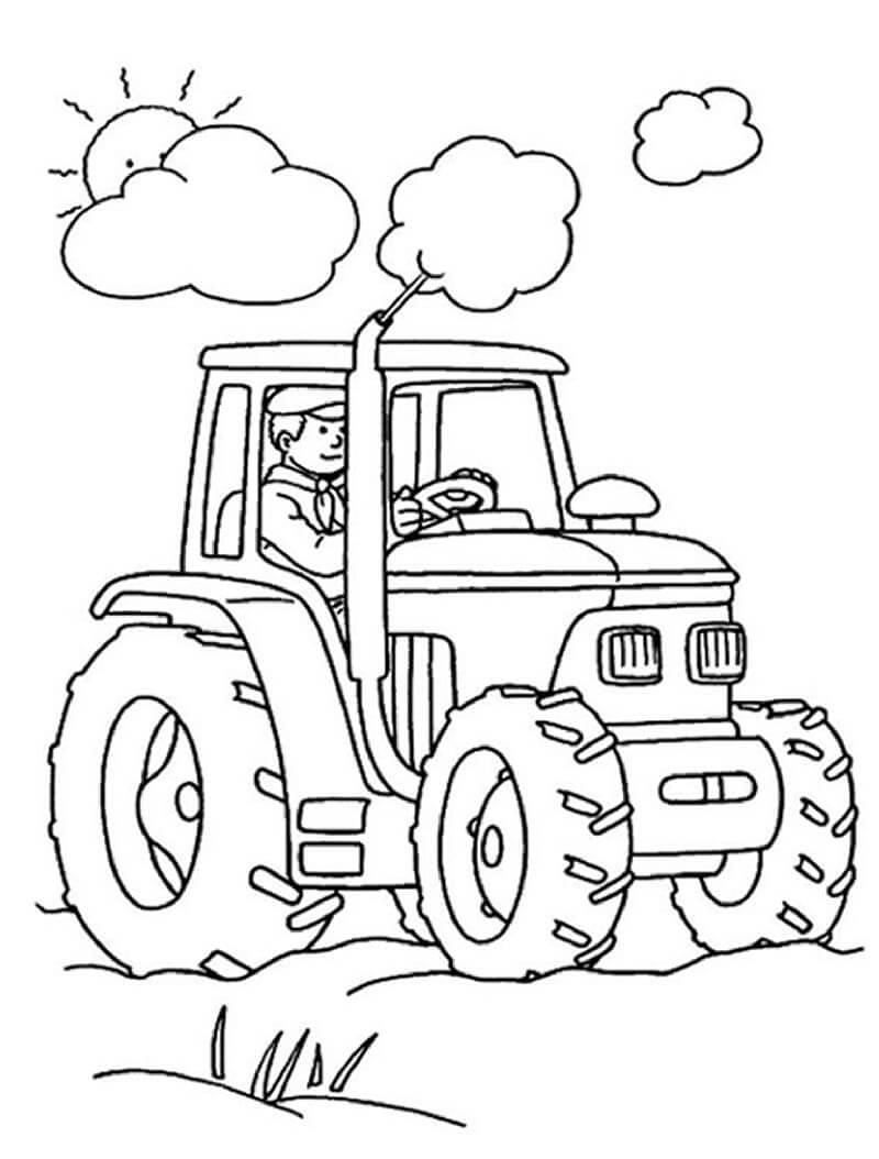 Dibujo de Agricultor con Tractor para Colorear