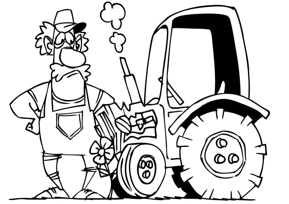 Dibujo de Agricultor y Tractor para Colorear
