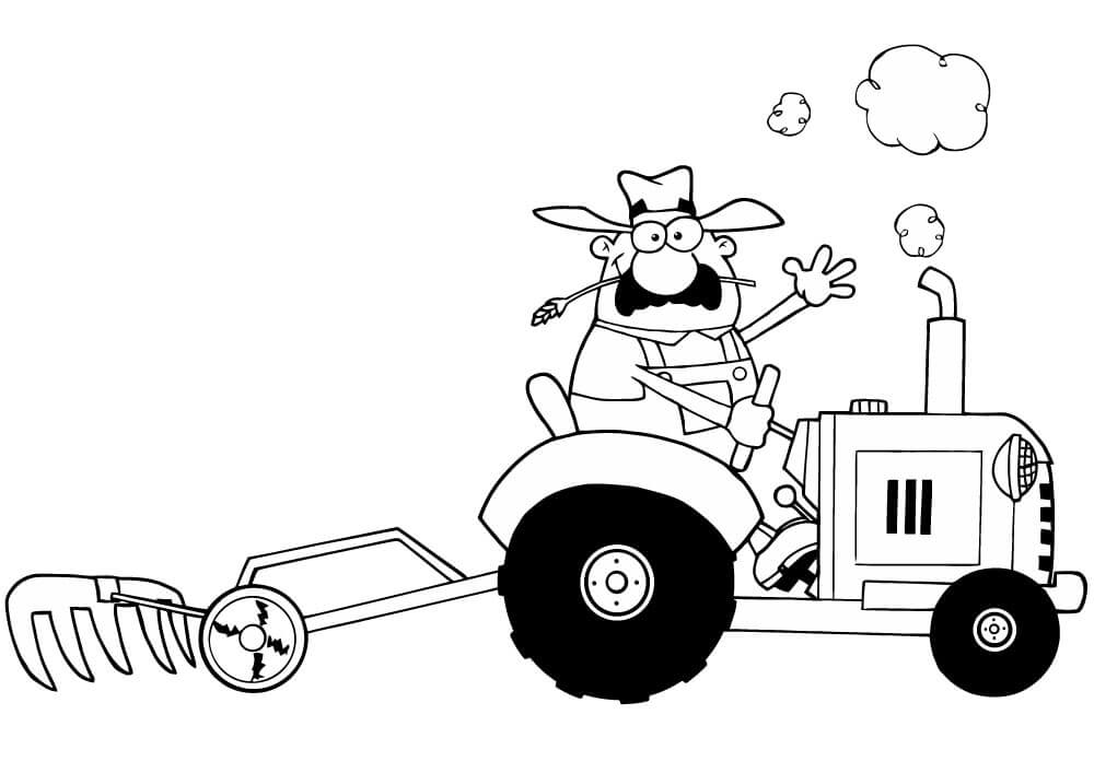 Dibujo de Granjero Conduccion Tractor para Colorear
