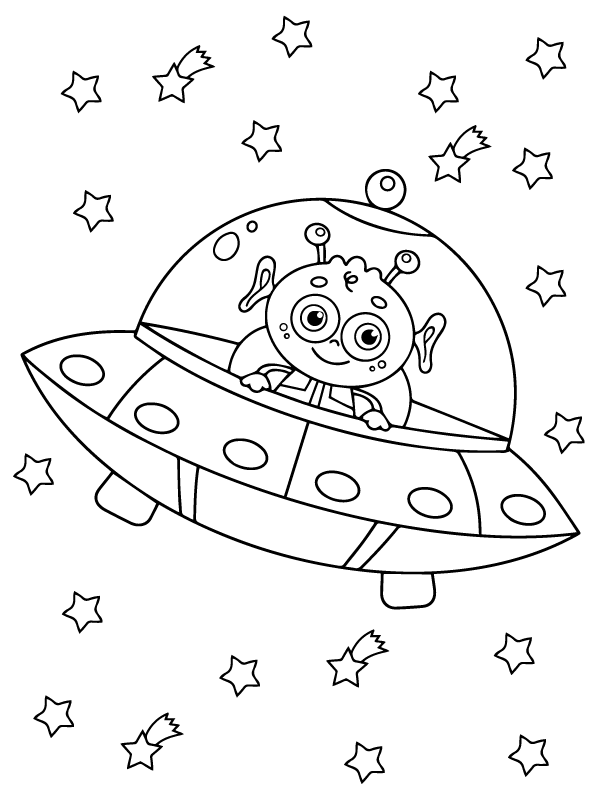 Dibujo de Cute Alien Inside a Spaceship Coloring Page para Colorear