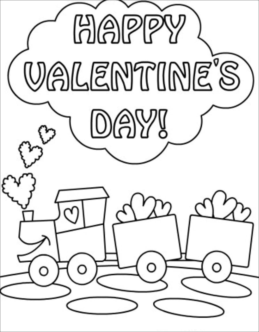 Dibujo de Feliz San Valentin con Tren para Colorear
