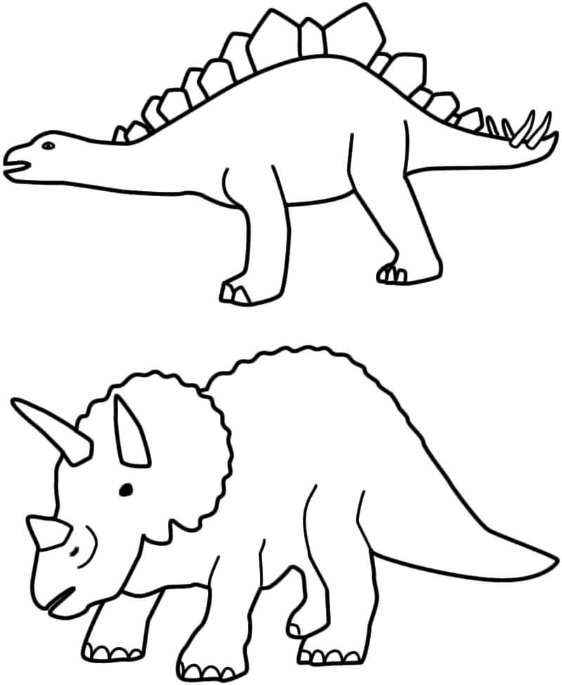 Dibujo de Estegosaurio y Triceratop para Colorear