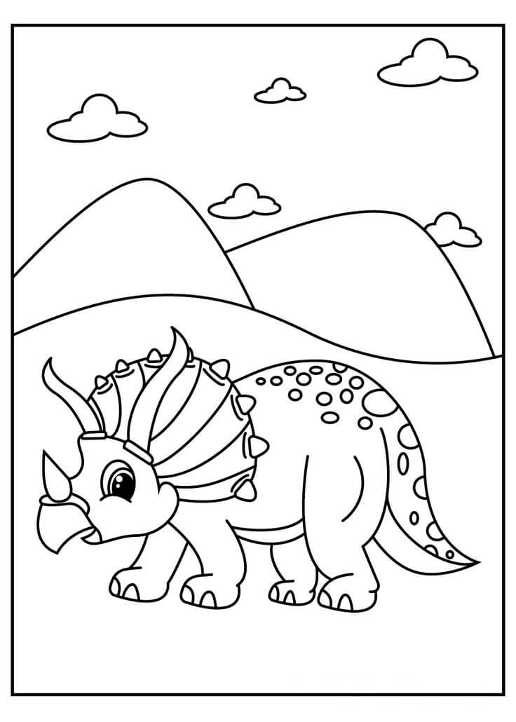 Dibujo de Pequeño Triceratop Caminando para Colorear