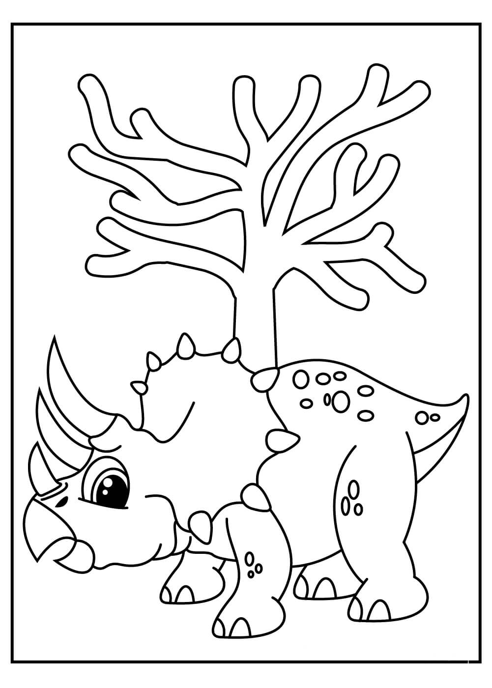 Dibujo de Triceratop con árbol para Colorear