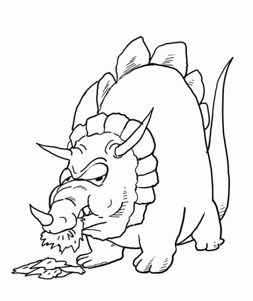 Dibujo de Triceratop Gordo Comiendo para Colorear