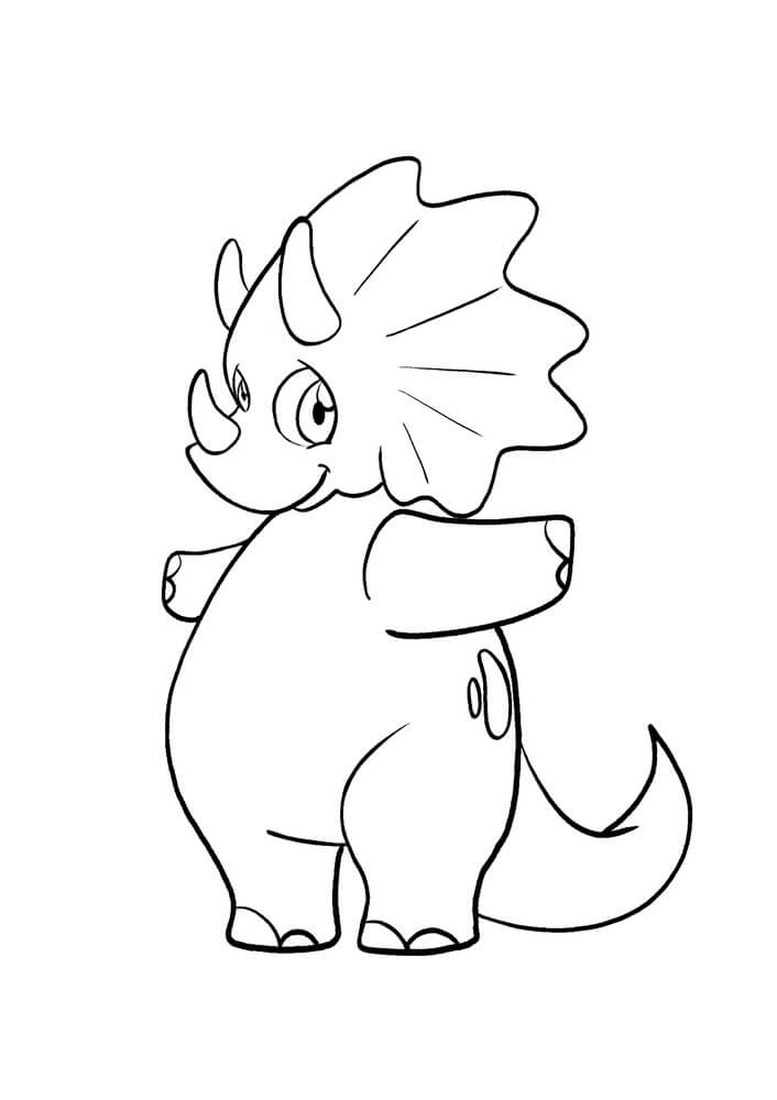 Dibujo de Triceratop Lindo de Pie para Colorear