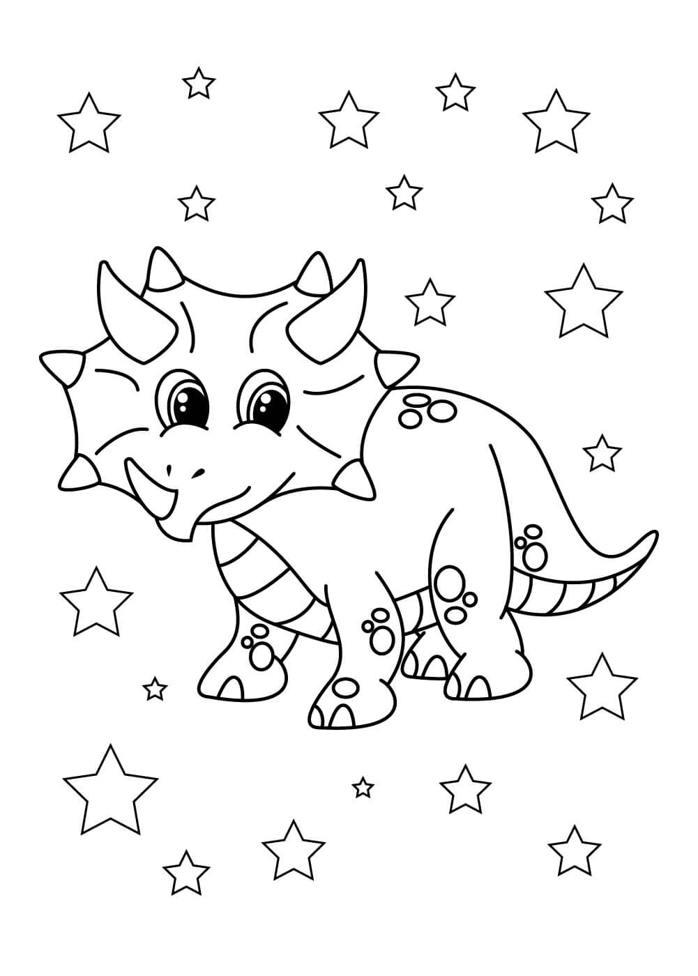 Dibujo de Triceratops con Estrellas para Colorear