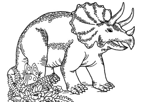 Dibujo de Triceratops con Flores Scaled para Colorear