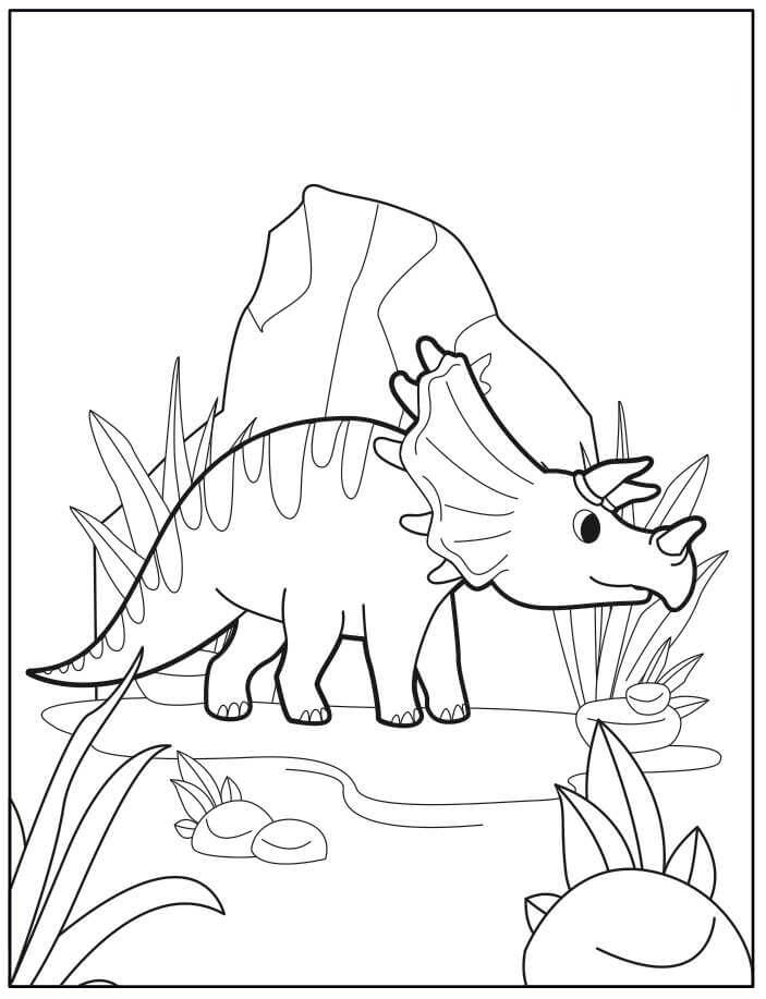 Dibujo de Triceratops de Dibujos Animados para Colorear