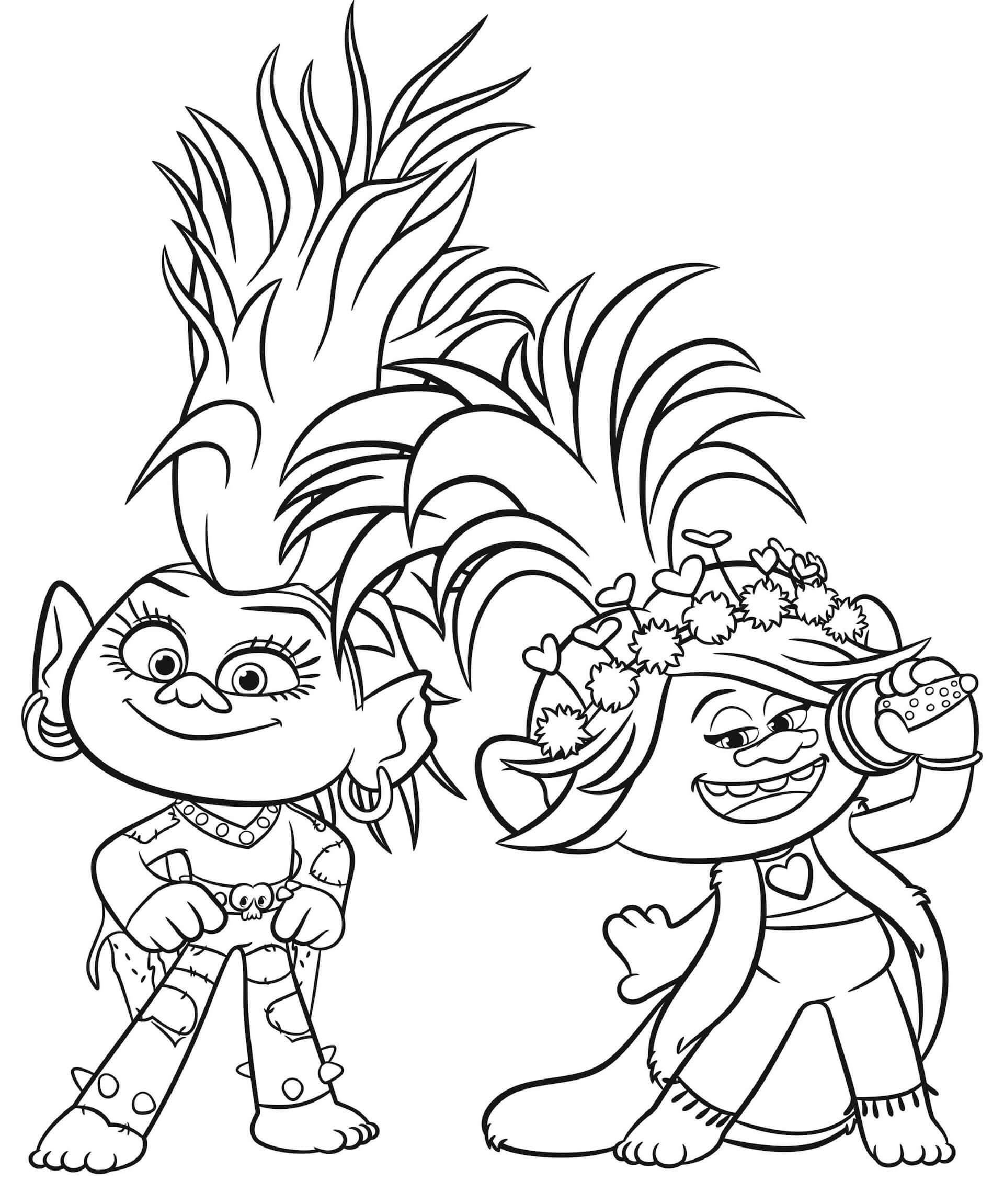 Dibujo de Sonriendo Barb y Poppy Cantando para Colorear