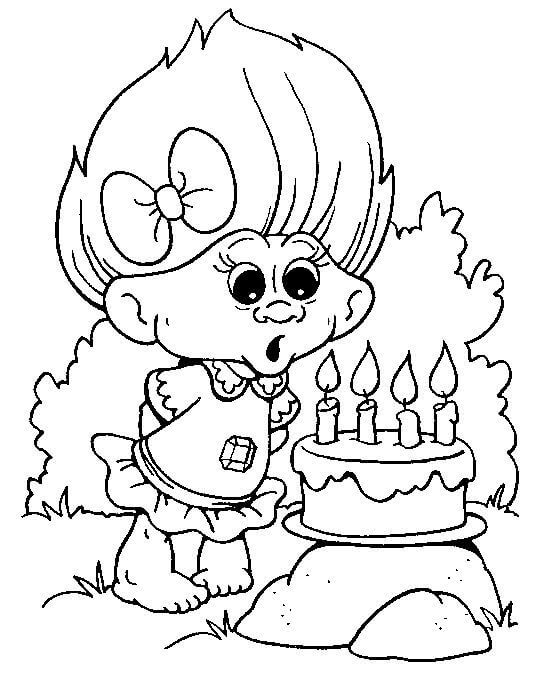 Dibujo de Trolls de Personajes en Feliz cumpleaños para Colorear