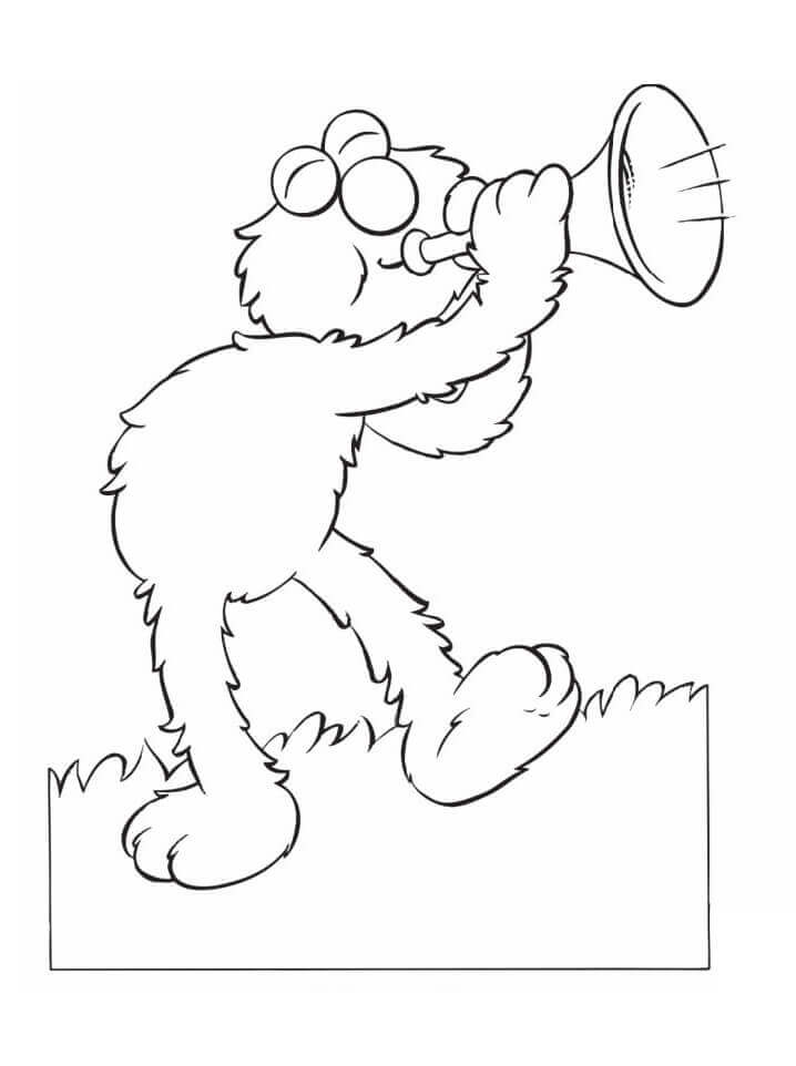 Dibujo de Elmo Soplando Trompeta para Colorear