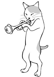 Dibujo de Gato Tocando una Trompeta para Colorear
