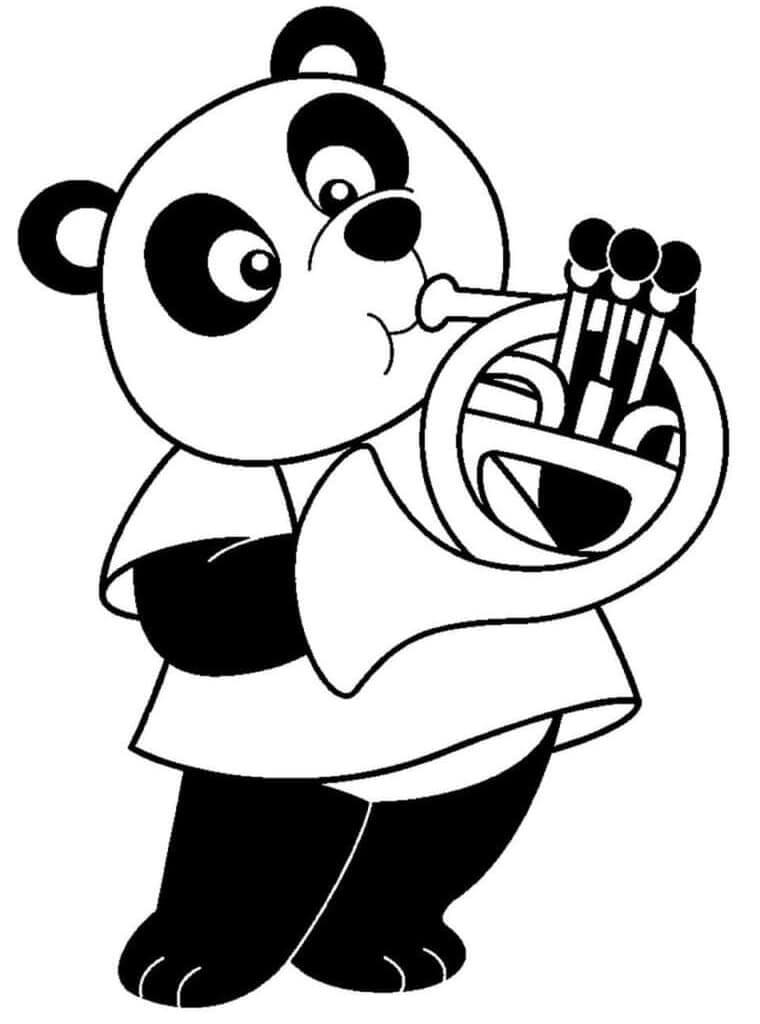 Dibujo de Panda Soplando Trompeta para Colorear