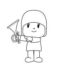 Dibujo de Pocoyó Sosteniendo Trompeta para Colorear
