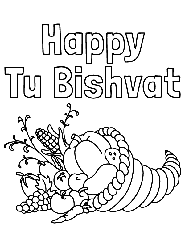Dibujo de Página para Colorear Feliz de Tu Bishvat para Colorear