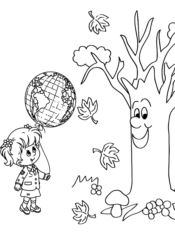 Dibujo de Página para Colorear de niños y árbol Conversando para Colorear