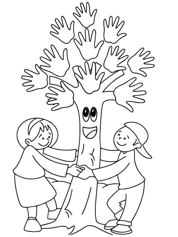Dibujo de Página para Colorear de niños y árbol Jugando para Colorear