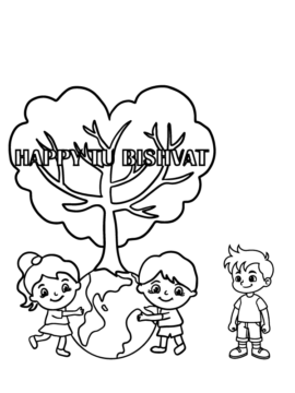 Dibujo de Página para Colorear del árbol con la Tierra en las Manos de Tres Amigos para Colorear