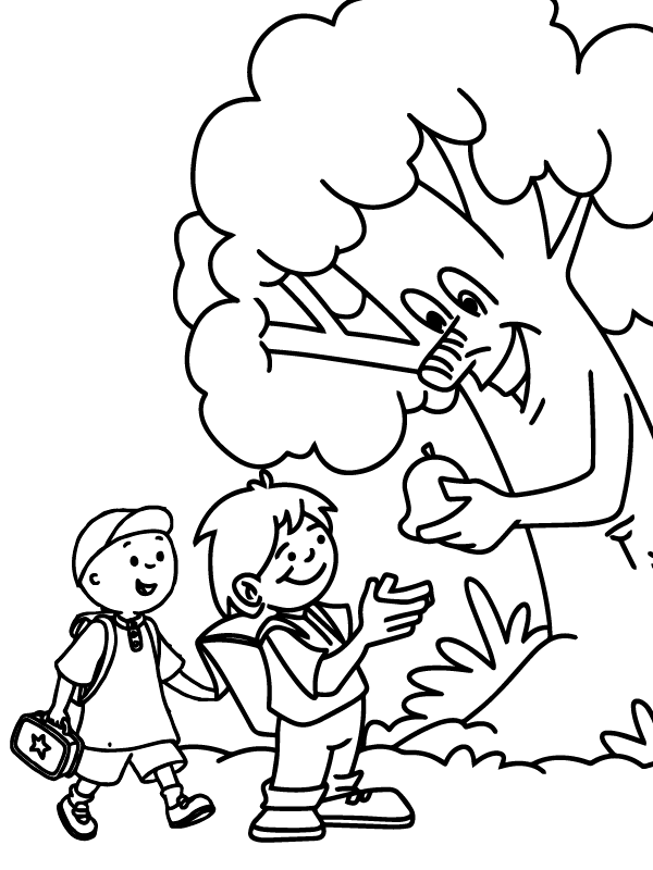 Dibujo de Página para Colorear del árbol Que Ofrece Sus Frutos a los niños para Colorear