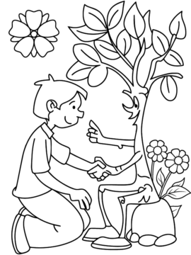 Dibujo de Página para Colorear del árbol y el Hombre Amigos para Colorear