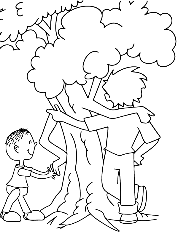 Dibujo de Página para Colorear del árbol y el Hombre Mejores Amigos para Colorear