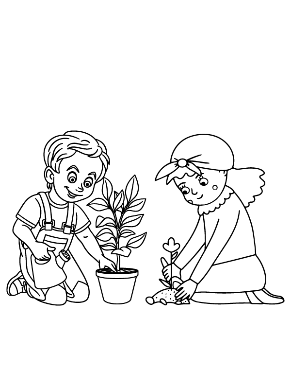 Dibujo de Página para Colorear del Plantado del árbol bebé para Colorear