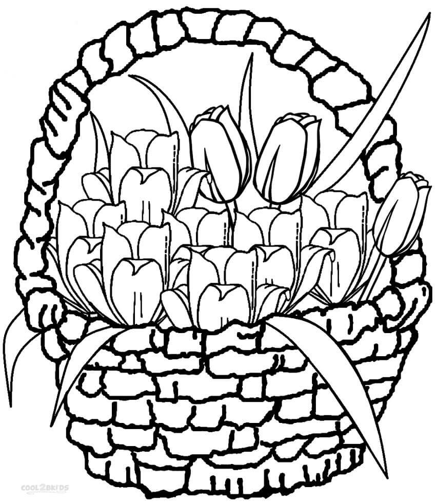 Dibujo de Canasta de Tulipanes para Colorear