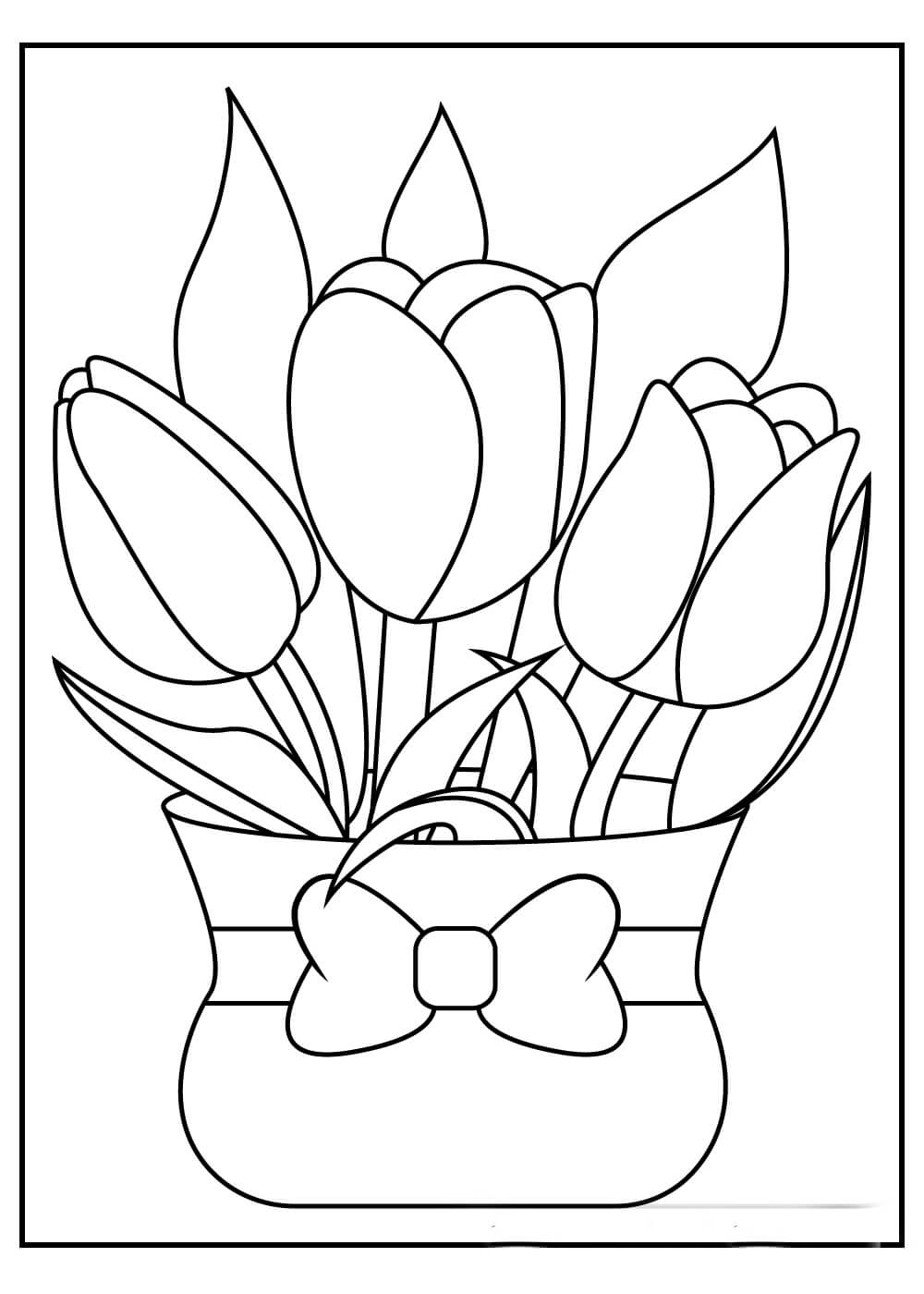 Dibujo de Tulipanes en la Canasta para Colorear