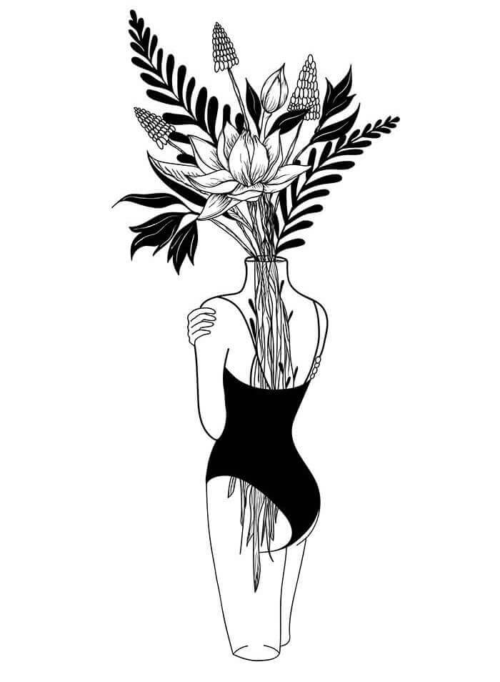 Dibujo de Cabeza de Flores Tumblr para Colorear