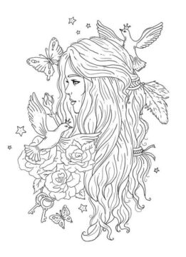Dibujo de Dama con Palomas Tumblr para Colorear