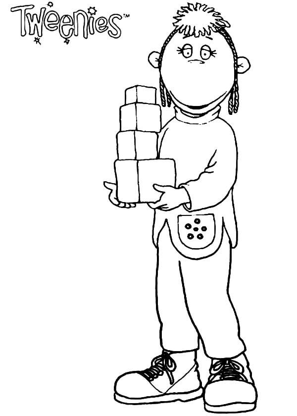 Dibujo de Judy Tweenies Trae Cajitas para Colorear