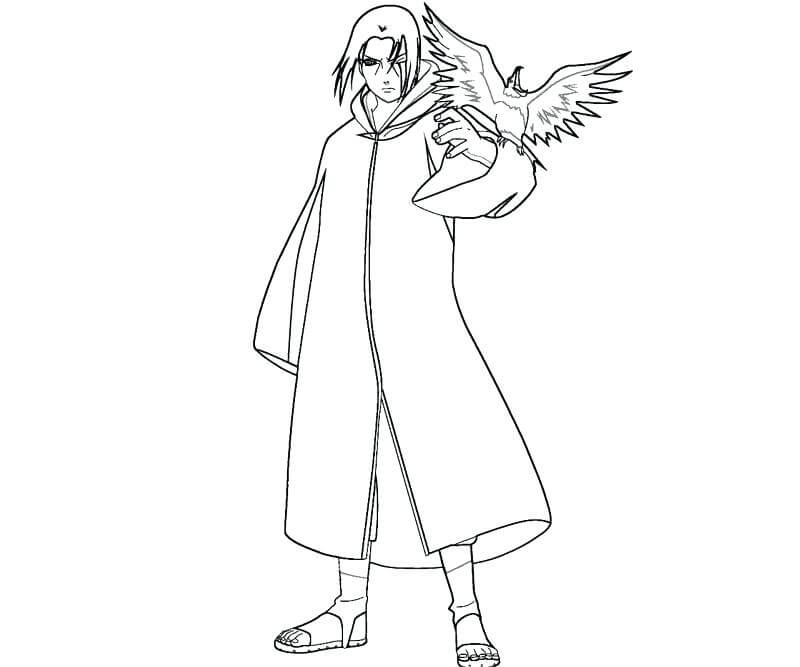 Dibujo de Edo Tensei Itachi Sosteniendo Cuervo para Colorear