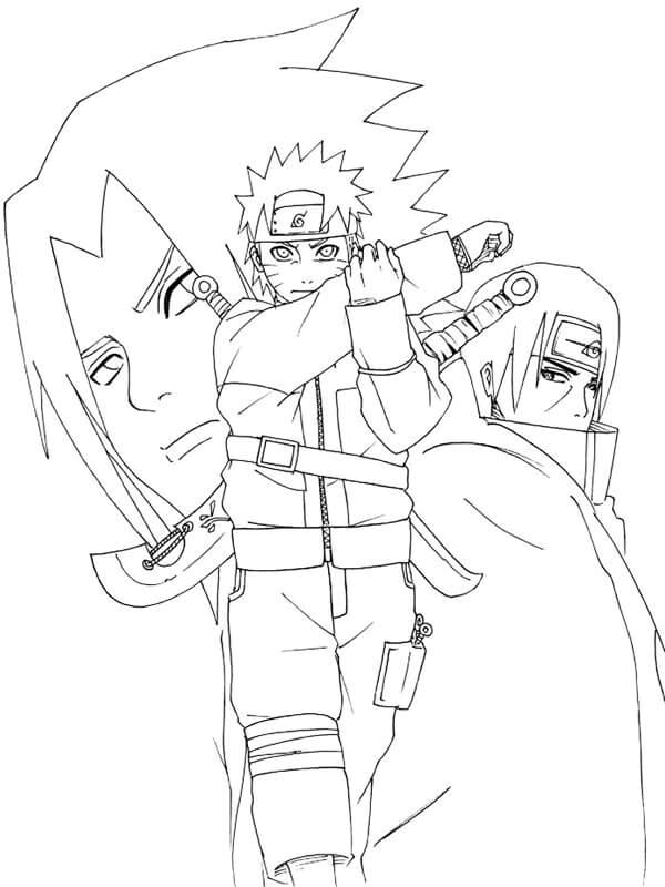 Dibujo de Naruto con Cara de Itachi y Sasuke para Colorear