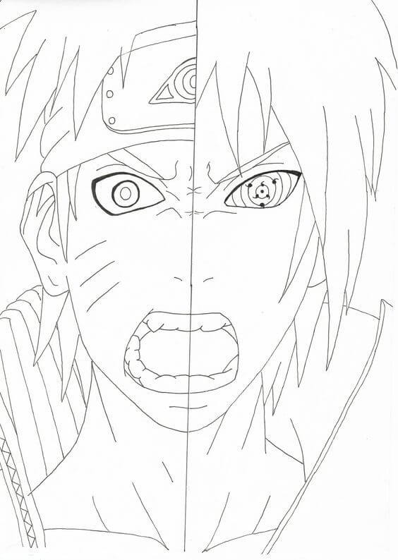 Dibujo de Enfrentate a Naruto con Uchiha Sasuke para Colorear