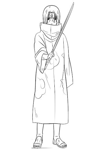 Dibujo de Uchiha Itachi Sosteniendo la Espada para Colorear