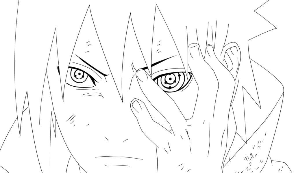 Dibujo de Uchiha Sasuke con Mangekyou Sharingan y Rinnegan para Colorear