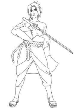 Dibujo de Uchiha Sasuke Sosteniendo la Espada para Colorear